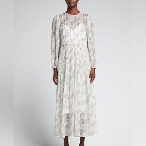 Rebecca Taylor Long Sleeve Pintuck Silk Dress Gray Floral Size 10 NWT $525